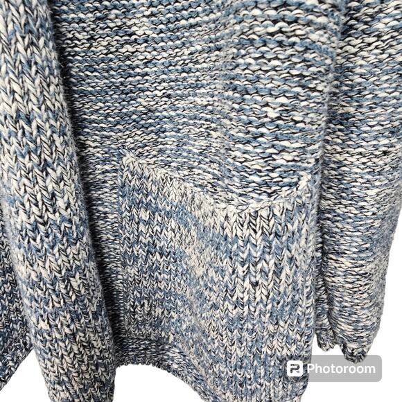 Pure Jill Heather Blue Knit Open Cardigan 100% Cotton Sweater with Pockets M - Picture 3 of 9